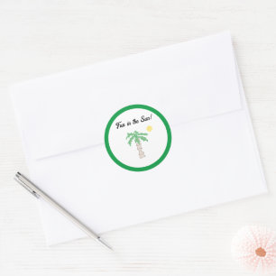 Pegatina Redonda Árbol de palmeras y Personalizado de playa, isla d