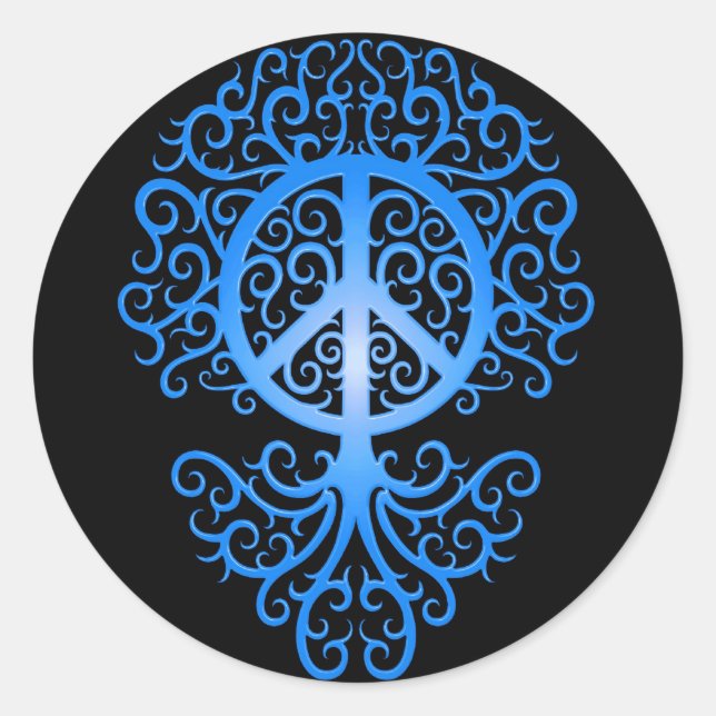 Pegatina Redonda Árbol de paz, azul y negro (Anverso)