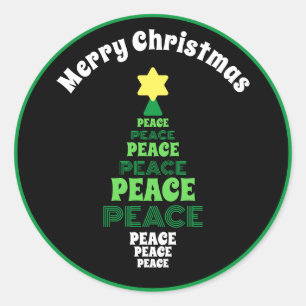 Pegatina Redonda Árbol de paz verde de Feliz Navidad