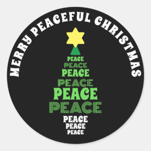 Pegatina Redonda Árbol de paz verde de Feliz Navidad