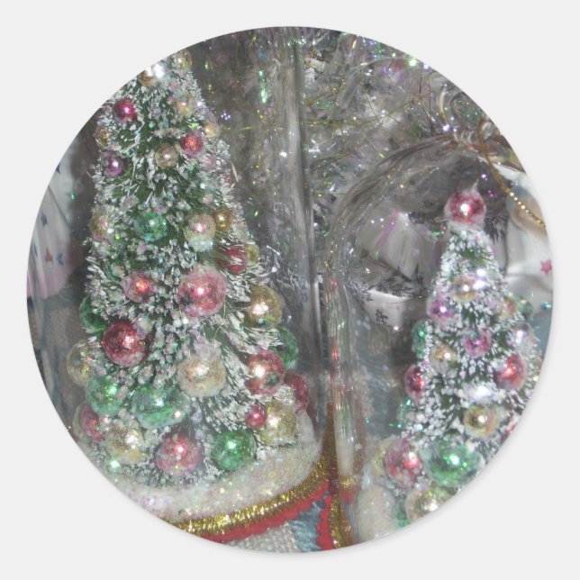 Pegatina Redonda Árbol de pincel de botellas antiguas (Anverso)