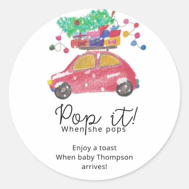 Pegatina Redonda Árbol de pinos en el coche rojo Pídelo (Anverso)