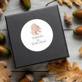 Pegatina Redonda Árbol de roble monograma hecho a mano por un Pegat