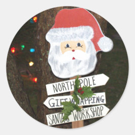 Pegatina Redonda Árbol de Santa Claus enciende polo norte