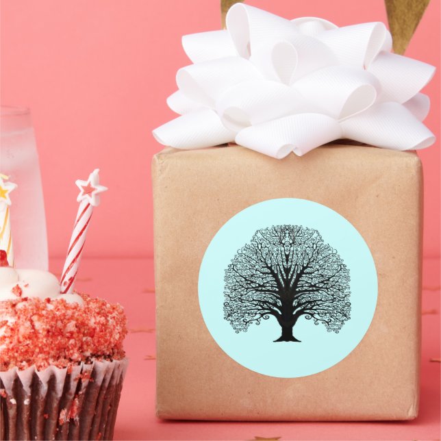 Pegatina Redonda Árbol de Swirl Negro (Fiesta)