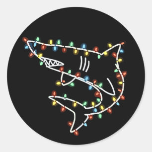 Pegatina Redonda Árbol de tiburones Navidad Xmas Mascota Animal Ama