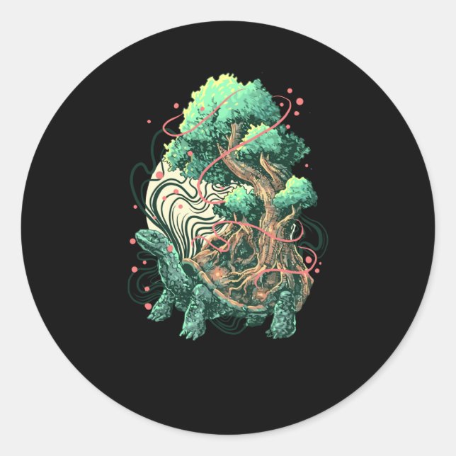 Pegatina Redonda Árbol de tortugas (Anverso)