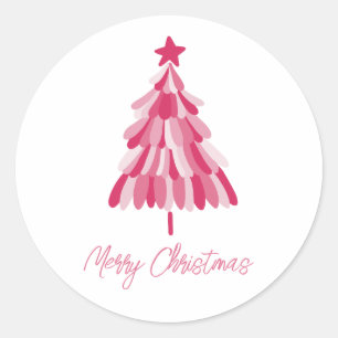 Pegatina Redonda Árbol de vacaciones de Navidades rosados
