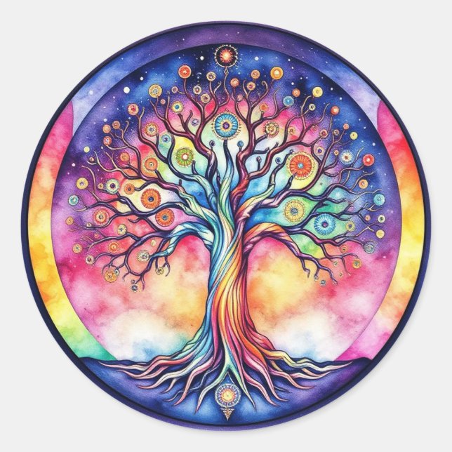 Pegatina Redonda Árbol de vida (Anverso)