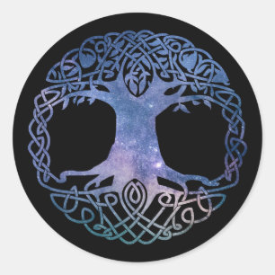 Pegatina Redonda Árbol de vida celta de la galaxia del espacio ultr