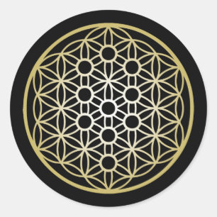 Pegatina Redonda Árbol de vida con flor de vida - Oro