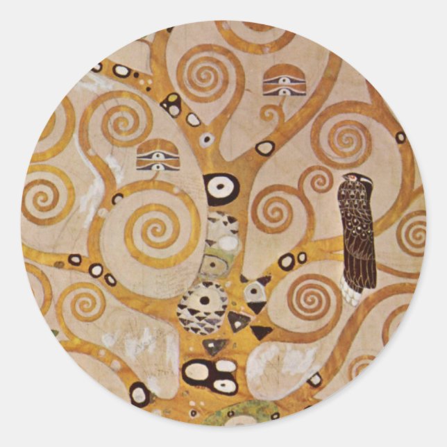 Pegatina Redonda Árbol de vida de Gustav Klimt, Art Nouveau estiliz (Anverso)