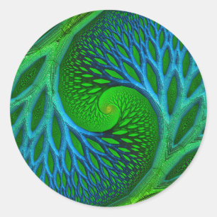 Pegatina Redonda Árbol De Vida Espiral Fractal