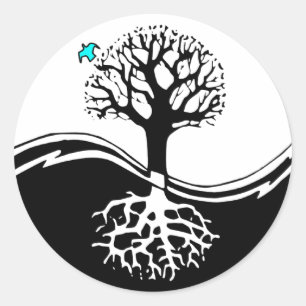 Pegatina Redonda Árbol de Yin Yang