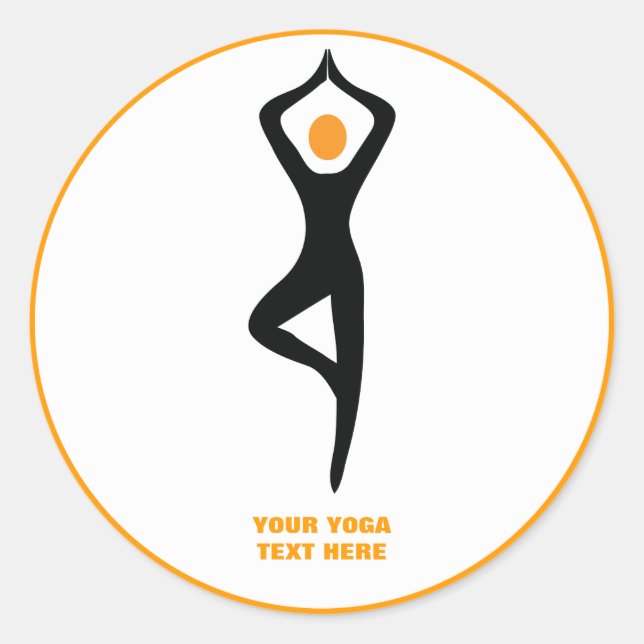 Pegatina Redonda Árbol de yoga pose negro, personalizado naranja (Anverso)
