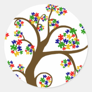 Pegatina Redonda Árbol del autismo de la vida