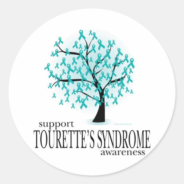 Pegatina Redonda Árbol del Síndrome de Tourette (Anverso)