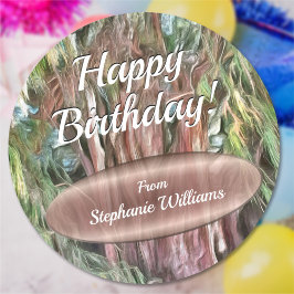 Pegatina Redonda Árbol feliz de cumpleaños de Tule Oaxaca OAX1