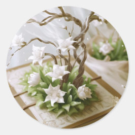 Pegatina Redonda Árbol floreciente de un libro