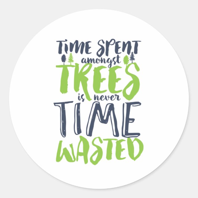Pegatina Redonda Árbol forestal inspirador de rutas de senderismo y (Anverso)