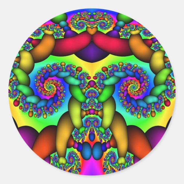 Pegatina Redonda Árbol fractal de vida (Anverso)