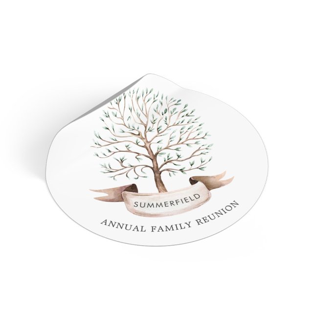 Pegatina Redonda Árbol genealógico anual de la unión familiar (Family Reunion Genealogy Tree Custom Sticker)