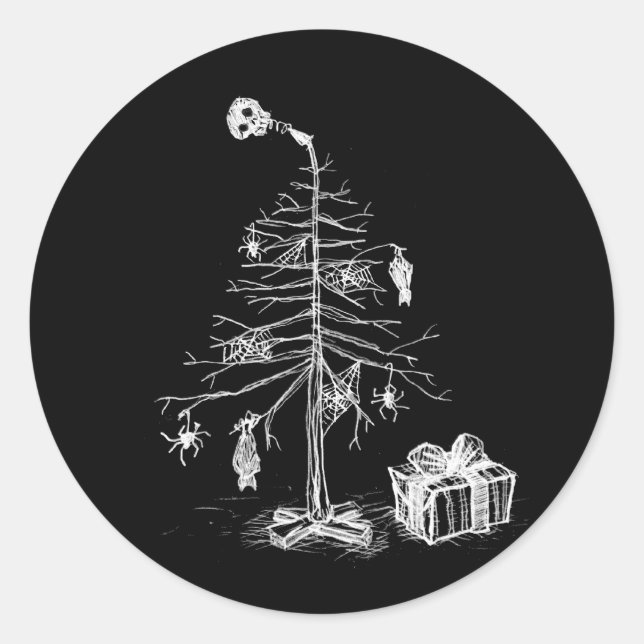 Pegatina Redonda Árbol gótico de Navidad (Anverso)