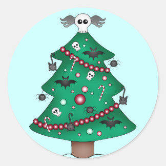 Pegatina Redonda Árbol gótico de Navidad