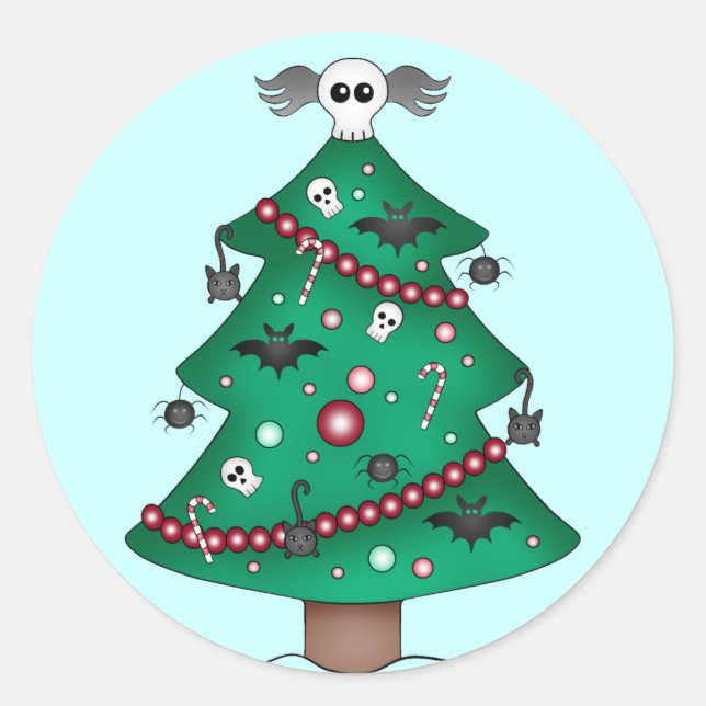 Pegatina Redonda Árbol gótico de Navidad (Anverso)