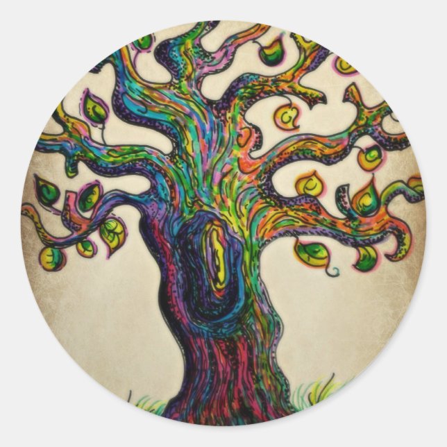 Pegatina Redonda Árbol hippie (Anverso)