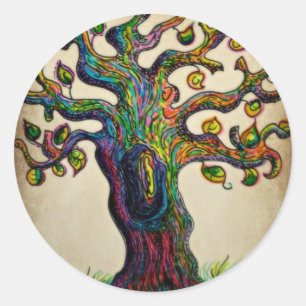 Pegatina Redonda Árbol hippie