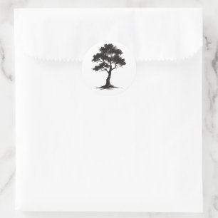 Pegatina Redonda Árbol minimalista: ilustración de la naturaleza co