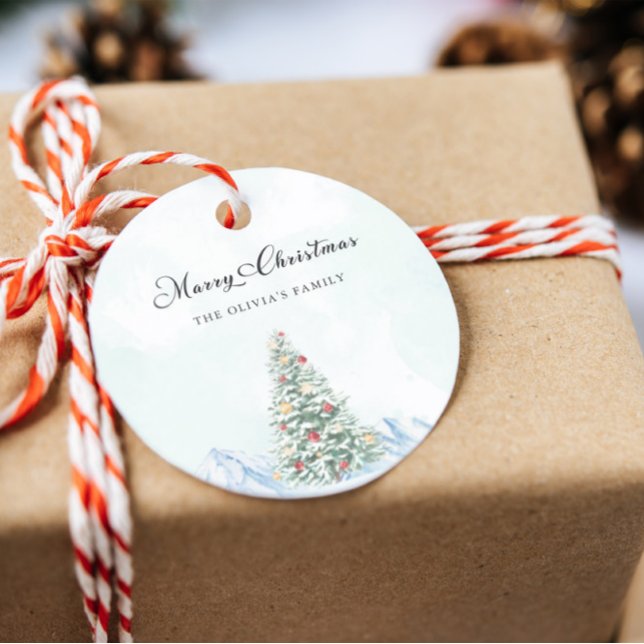 Pegatina Redonda Árbol moderno de pinos navideños (Modern Merry Christmas Pine Tree Classic Round Sticker)