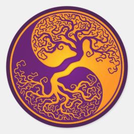 Pegatina Redonda Árbol morado dorado de la vida Yin Yang