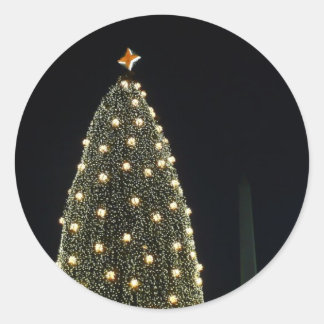 Pegatina Redonda Árbol nacional de Navidad y monumento de Washingto