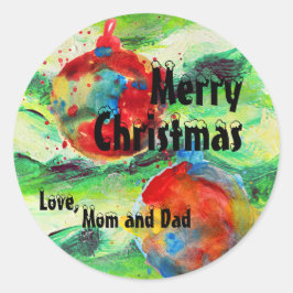 Pegatina Redonda Árbol navideño acuarela y ornamentos personalizado