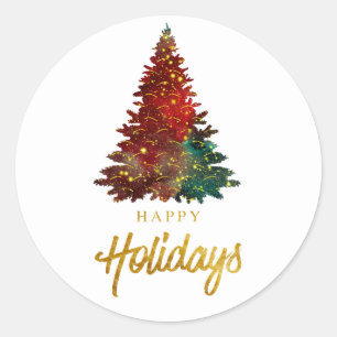 Pegatina Redonda Árbol navideño acuático feliz vacaciones