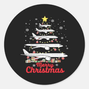 Pegatina Redonda Árbol navideño de avión Feliz Navidad más probable