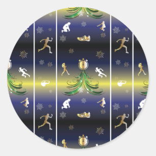Pegatina Redonda Árbol navideño de corredor - Chicas corriendo