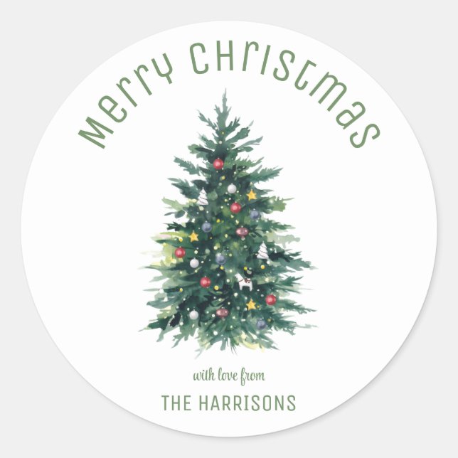 Pegatina Redonda Árbol navideño de vacaciones (Anverso)