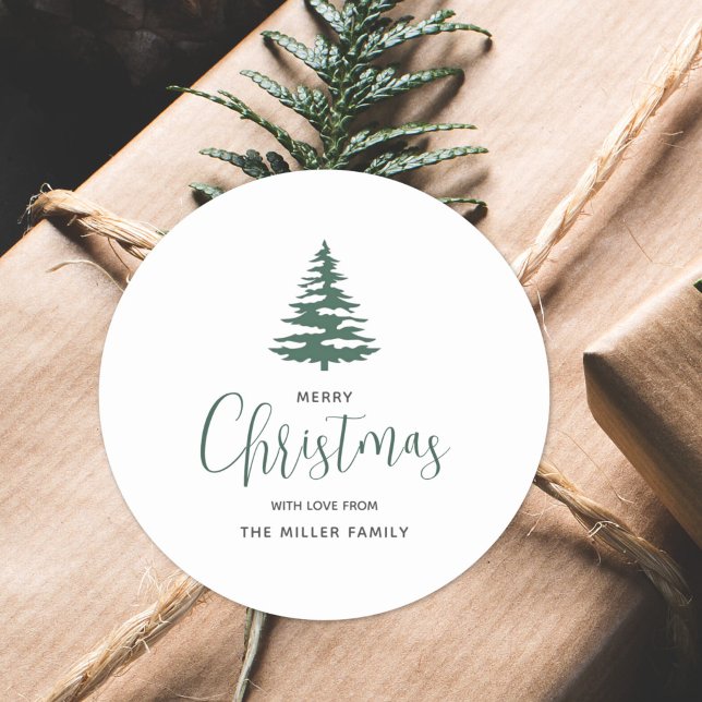 Pegatina Redonda Árbol navideño minimalista personalizado (Subido por el creador)