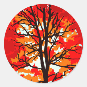 Pegatina Redonda Árbol rojo de caída