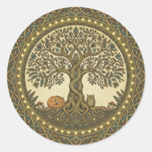 Pegatina Redonda Árbol Sagrado de la Vida Arte Celta