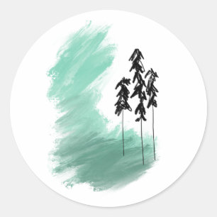 Pegatina Redonda Árbol verde escandinavo arte simple menta moderna