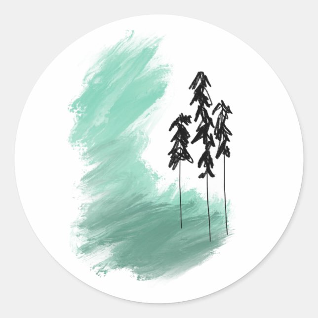 Pegatina Redonda Árbol verde escandinavo arte simple menta moderna (Anverso)
