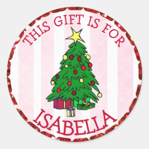 Pegatina Redonda Árbol y regalos lindos personalizados de las