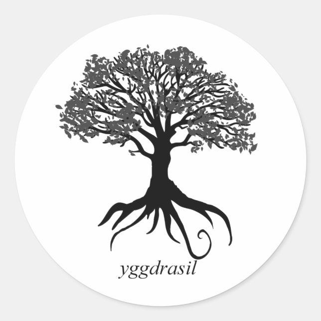 Pegatina Redonda Árbol Yggdrasil de vida (Anverso)