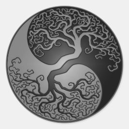 Pegatina Redonda Árbol Yin Yang oscuro