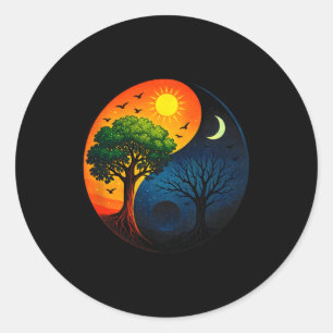 Pegatina Redonda Árbol Yin Yang - Símbolo budista de meditación yog