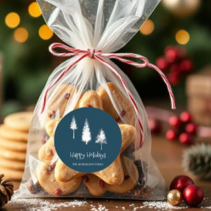 Pegatina Redonda Árboles de invierno azul de la marina